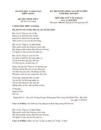 Đề thi tuyển sinh Lớp 10 THPT môn Ngữ văn (Chuyên) - Năm học 2018-2019 - Sở giáo dục và đào tạo Kiên Giang (Có đáp án)